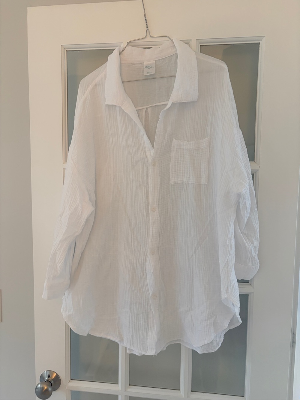 Kona Sol White Gauze Button-Up Beach Shirt - L